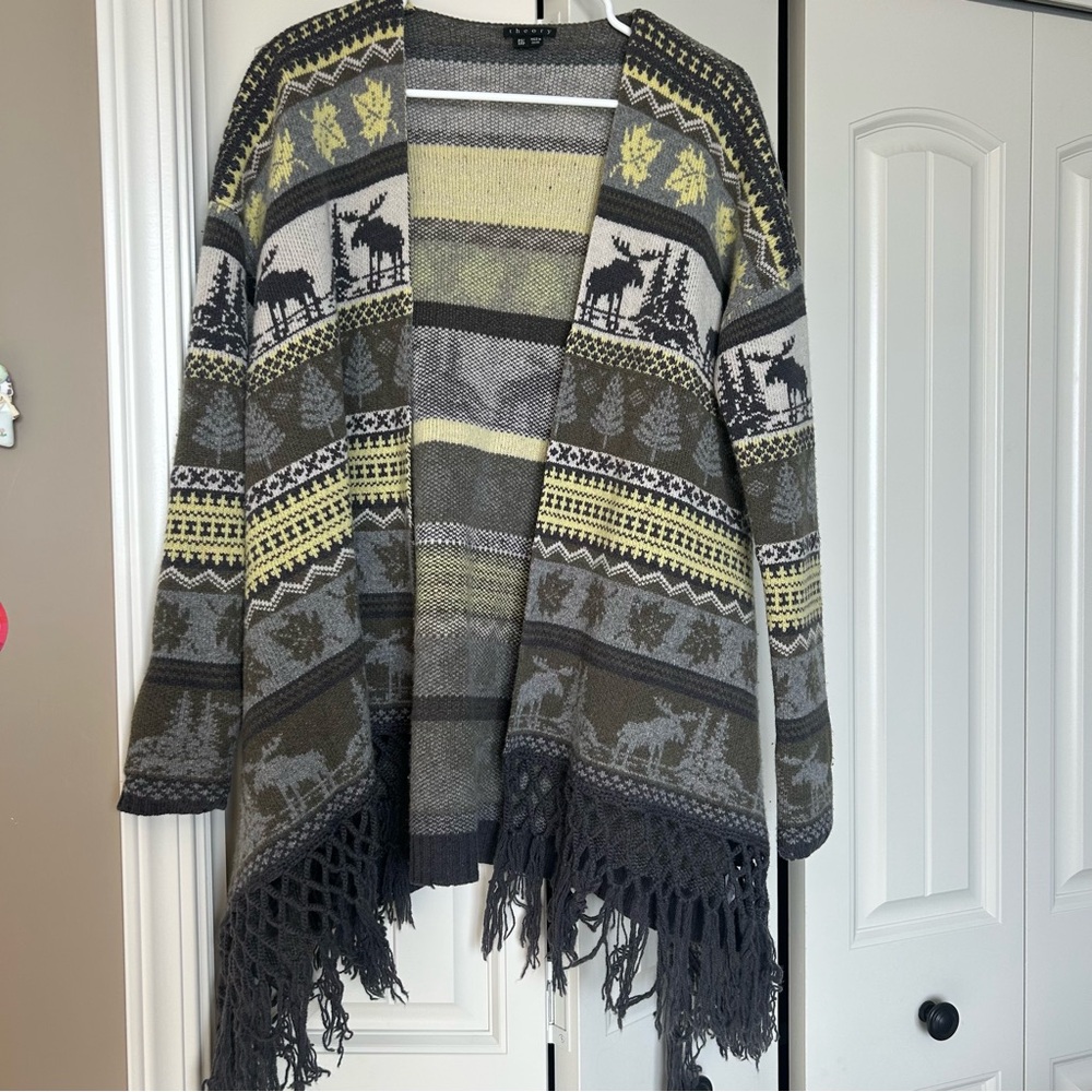 Theory Women's Fringe Poncho Wool/Cashmere Cardigan Sweater - Grandma Core